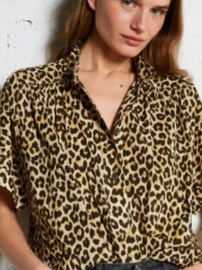 Sanctuary Women's Button-Up Tie-Front Drop Shoulder Animal Print Leopard Small